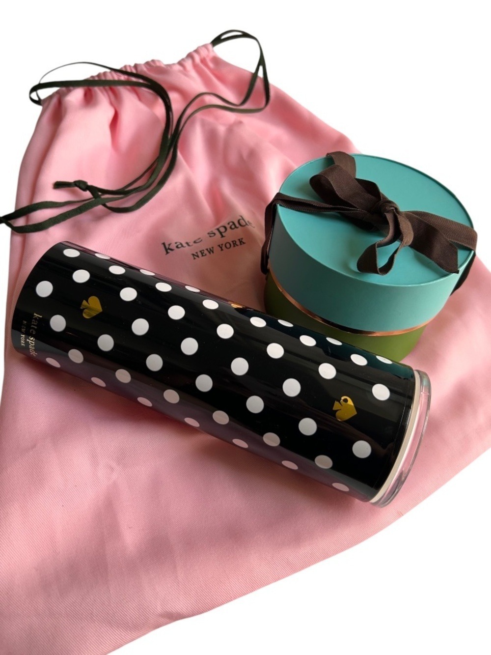 Kate Spade Group of 3 Items Thermos Tumbler. Gift box, Dust bag